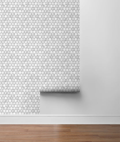 Marble Hexagon Faux Peel and Stick Removable Wallpaper