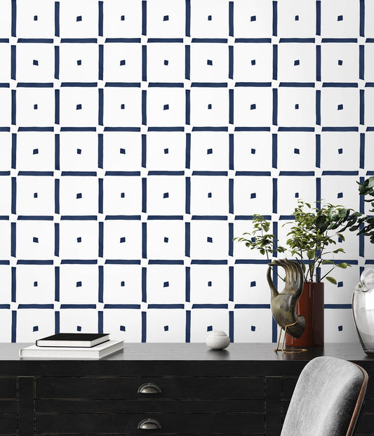 Check and Spot Geometric Peel and Stick Removable Wallpaper