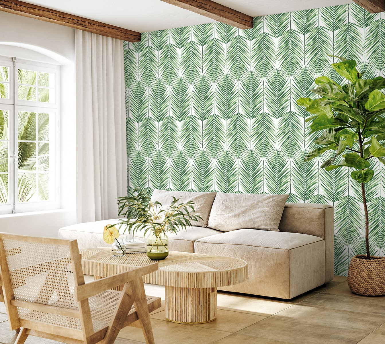 Paradise Palms Premium Screen Printed Peel and Stick Removable Wallpaper