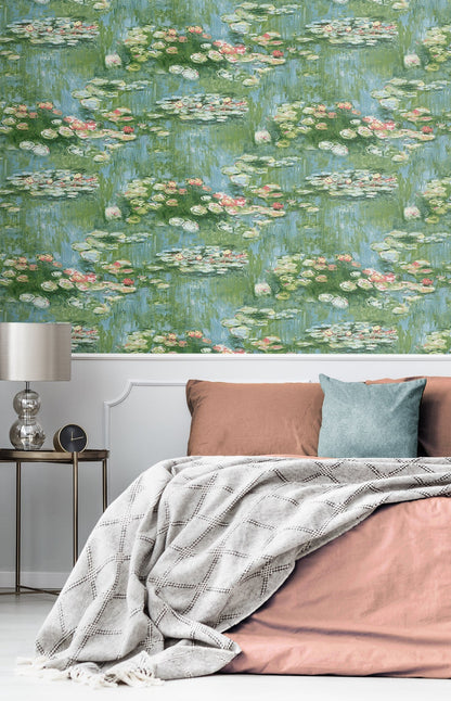 Lily Pond Impressionistic Peel and Stick Removable Wallpaper