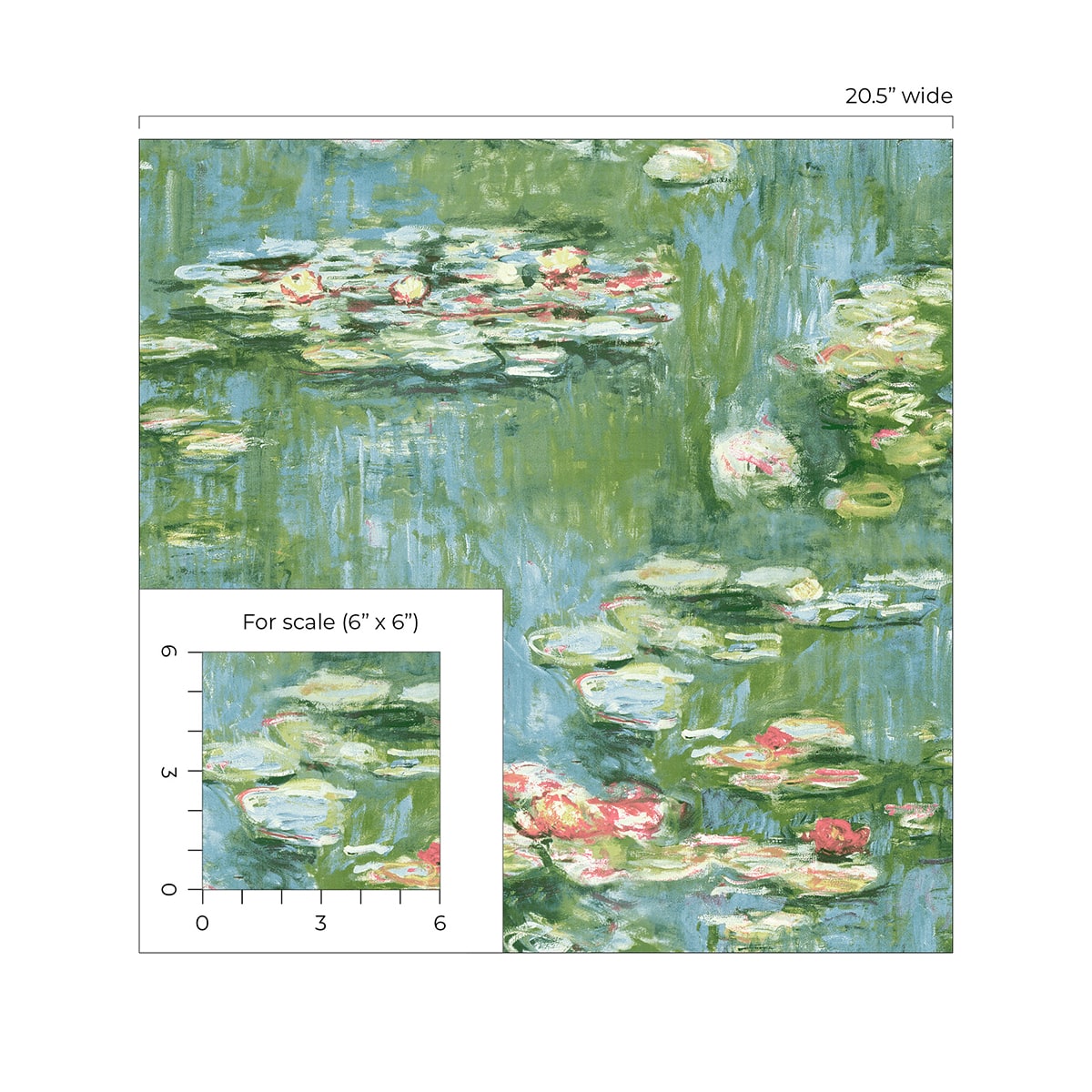 Lily Pond Impressionistic Peel and Stick Removable Wallpaper