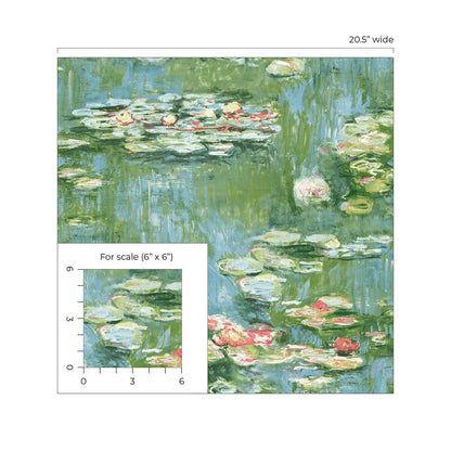 Lily Pond Impressionistic Peel and Stick Removable Wallpaper