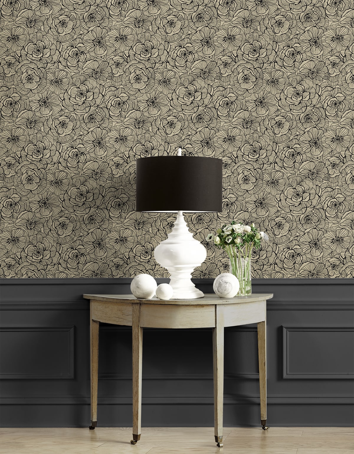 Ellie Graphic Floral Premium Screen Printed Peel and Stick Removable Wallpaper