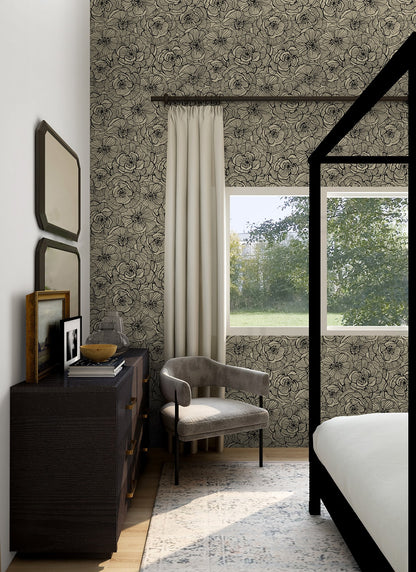 Ellie Graphic Floral Premium Screen Printed Peel and Stick Removable Wallpaper