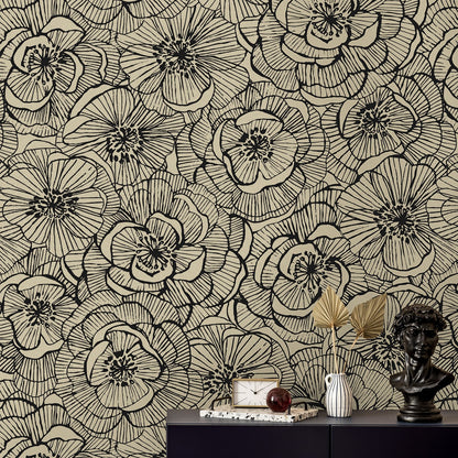 Ellie Graphic Floral Premium Screen Printed Peel and Stick Removable Wallpaper
