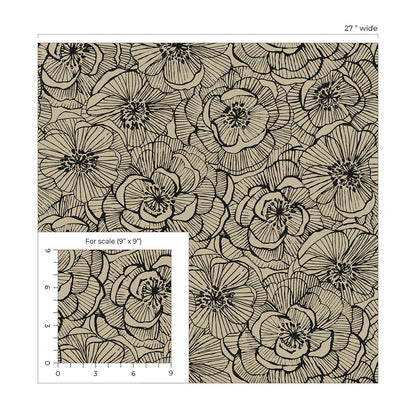 Ellie Graphic Floral Premium Screen Printed Peel and Stick Removable Wallpaper