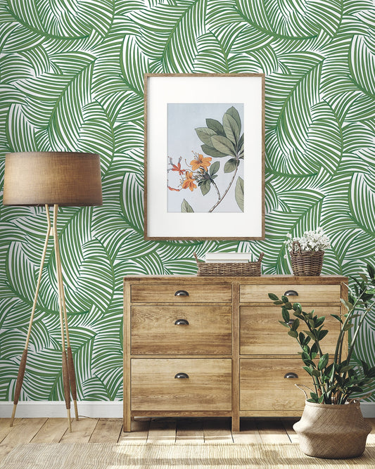 Tossed Palm Fronds Premium Peel and Stick Removable Wallpaper