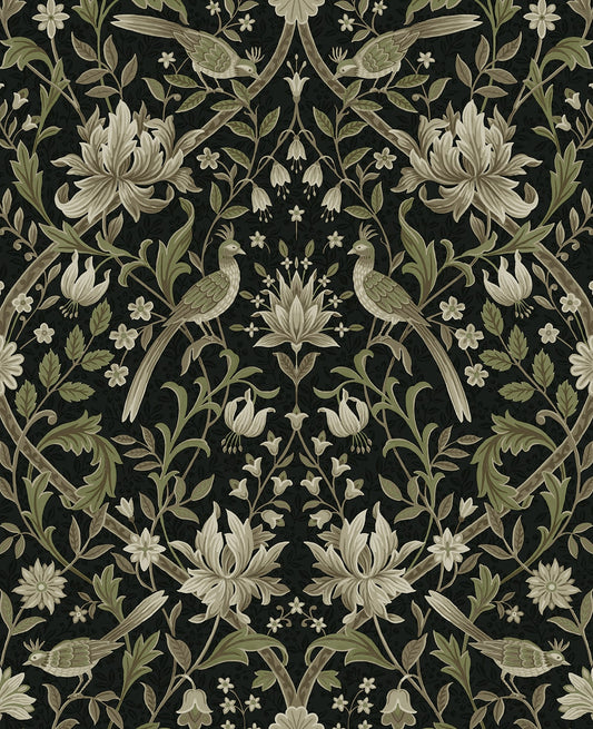 Vintage Bird Ogee Peel and Stick Removable Wallpaper