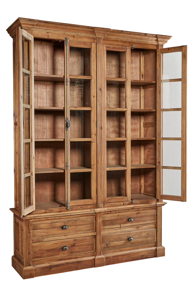 Natural Old Fir Bookcase by Furniture Classics with doors open