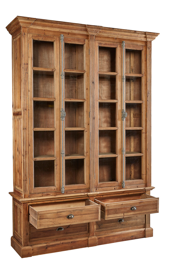 Natural Old Fir Bookcase by Furniture Classics with drawers opebn