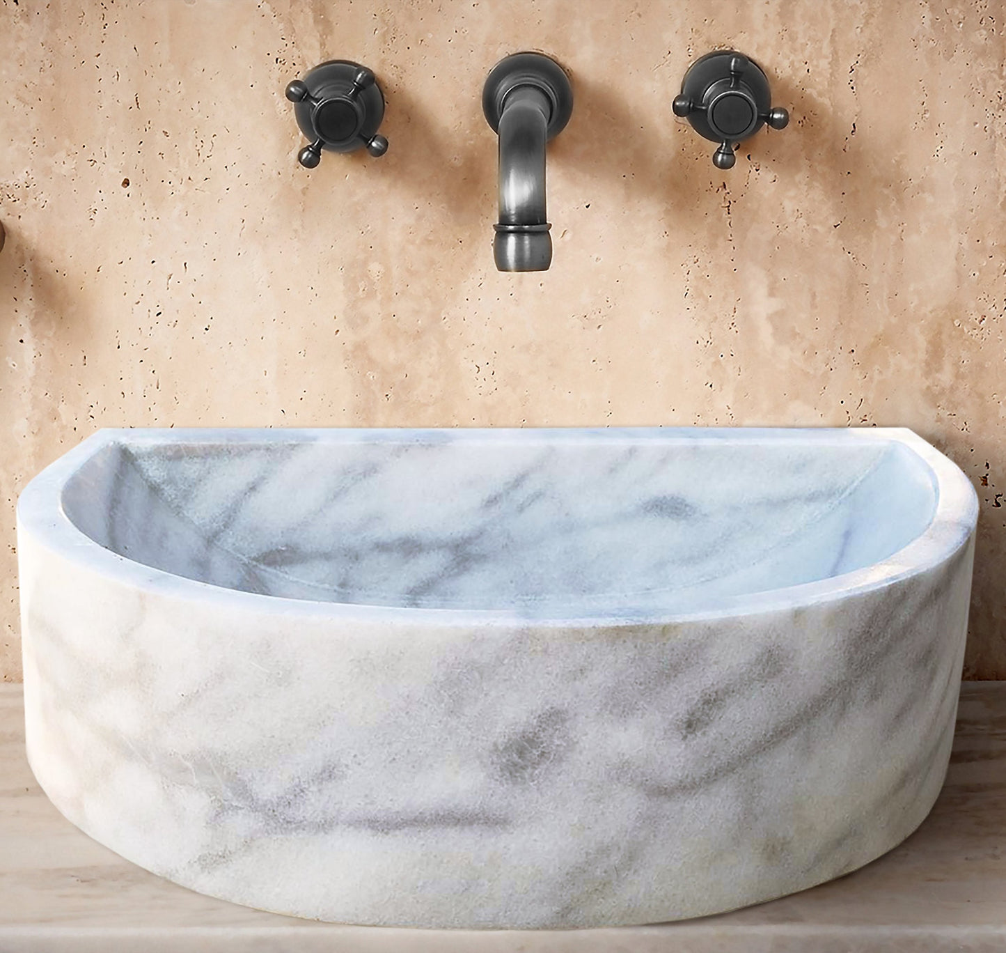 Natural Stone Carrara White Marble Wall-Mount Bathroom Marble Sink