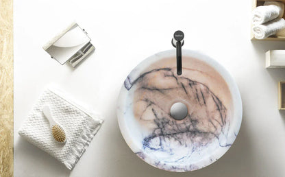 New York White Marble Round Bathroom Above Vanity Sink Polished (D)12" (H)5"