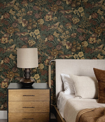 Bird Floral Vintage Prepasted Wallpaper