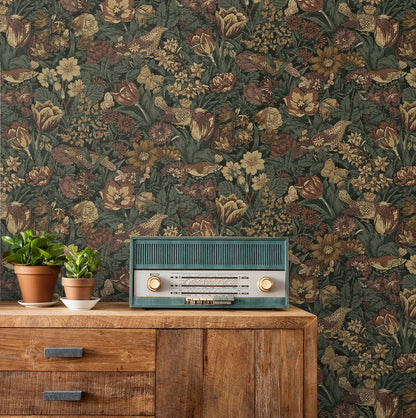 Bird Floral Vintage Prepasted Wallpaper