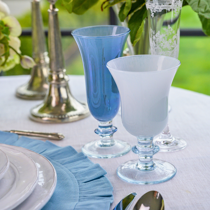 ialto Water Wine Glasses from Easter Collection showing white and champagne blue