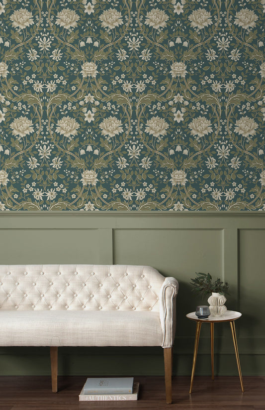 Sutton Honeysuckle Floral Damask Unpasted Wallpaper