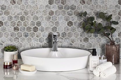Silver Emperador Marble Hexagon 2" Polished Mosaic Floor and Wall Tile - Livfloors Collection