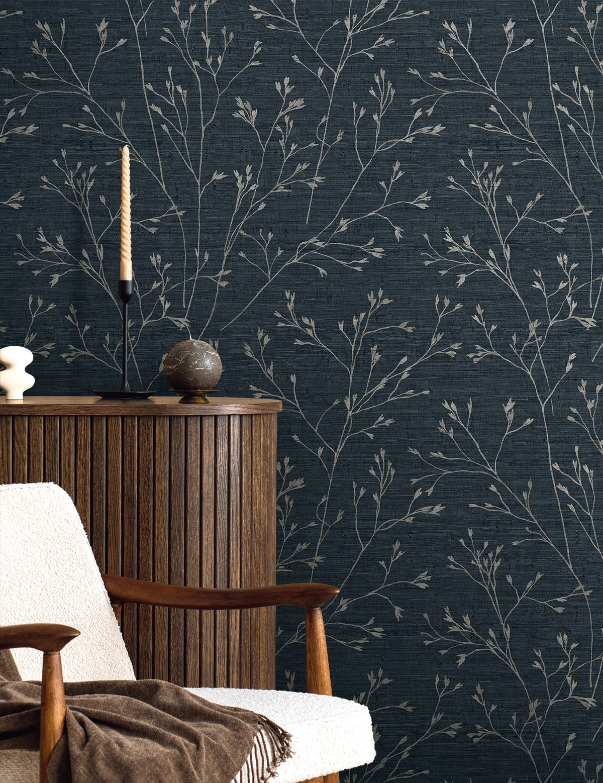 Fibers and Threads Withington Branch Botanical Embossed Vinyl Unpasted Wallpaper