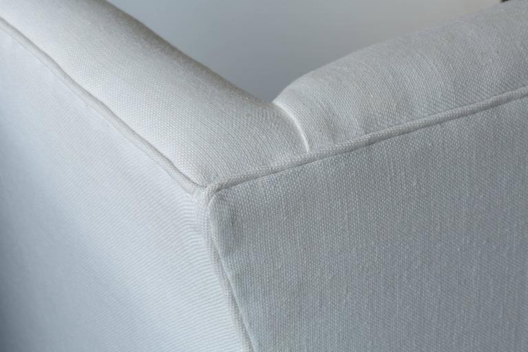 Contemporary Linen Sofa with Iron Base by Tara Shaw close up view of piping