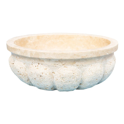Troia Light Travertine Natural Stone Pumpkin Shape Above Vanity Bathroom Vessel Sink