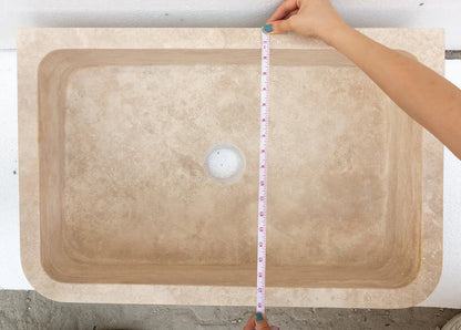 Troia Light Travertine Rectangular Farmhouse Kitchen Sink (W)18" (L)27.5" (H)7"