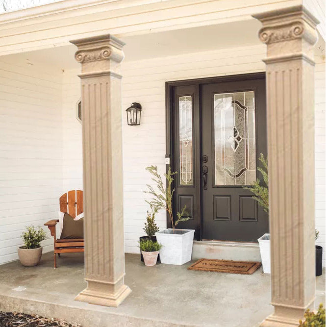 Troia Light Travertine Rectangular Italian Hand-carved Column (W)16" (L)16" (H)111"