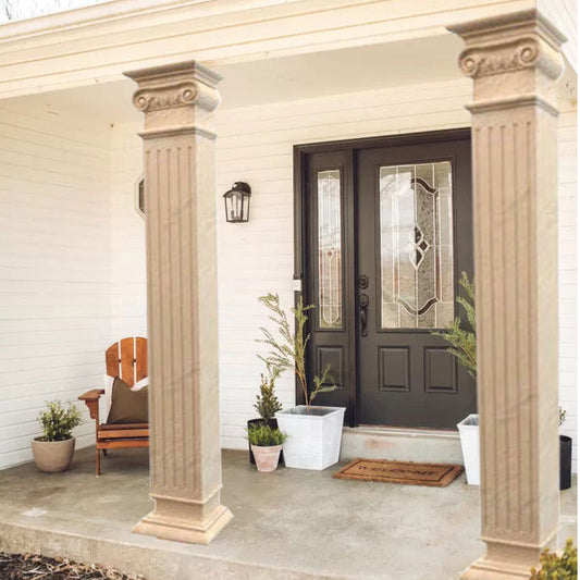 Troia Light Travertine Rectangular Italian Hand-carved Column (W)16" (L)16" (H)111"