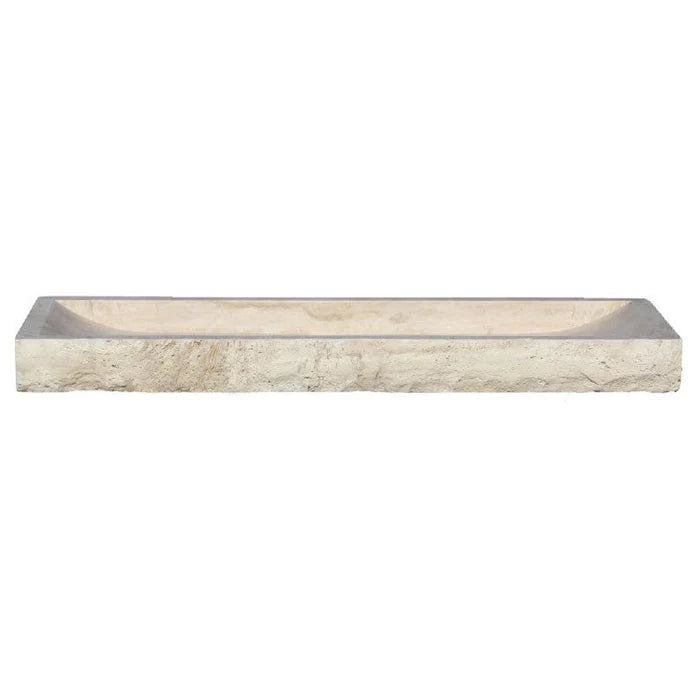 Troia Light Travertine Rectangular Above Vanity Bathroom Split-face Sink (W)16" (L)48" (H)4"