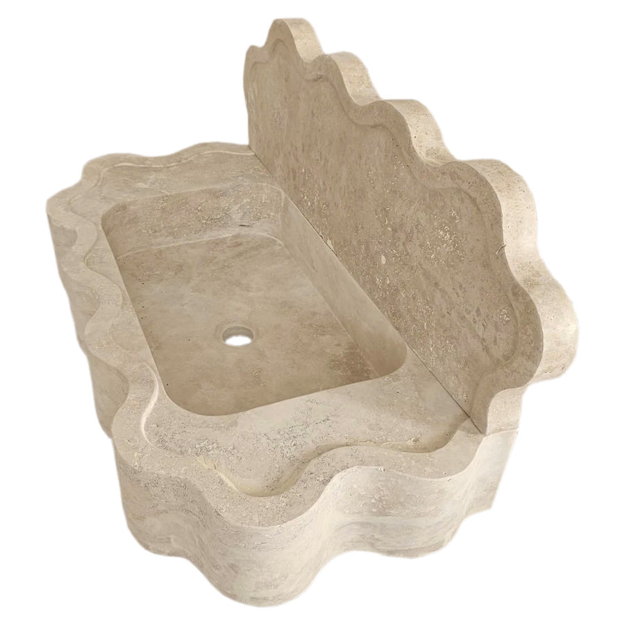 Tuscany Beige Travertine Wall-mount Wavy Edges Bathroom Sink with 5" Backsplash