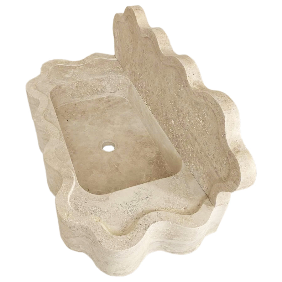 Tuscany Beige Travertine Wall-mount Wavy Edges Bathroom Sink with 5" Backsplash