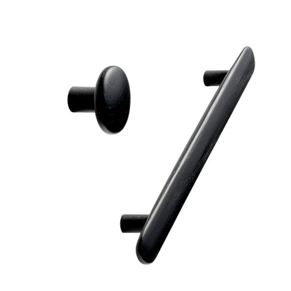 Lacquered Black Wood "Brutus" Cabinet Knob and Drawer Pulls