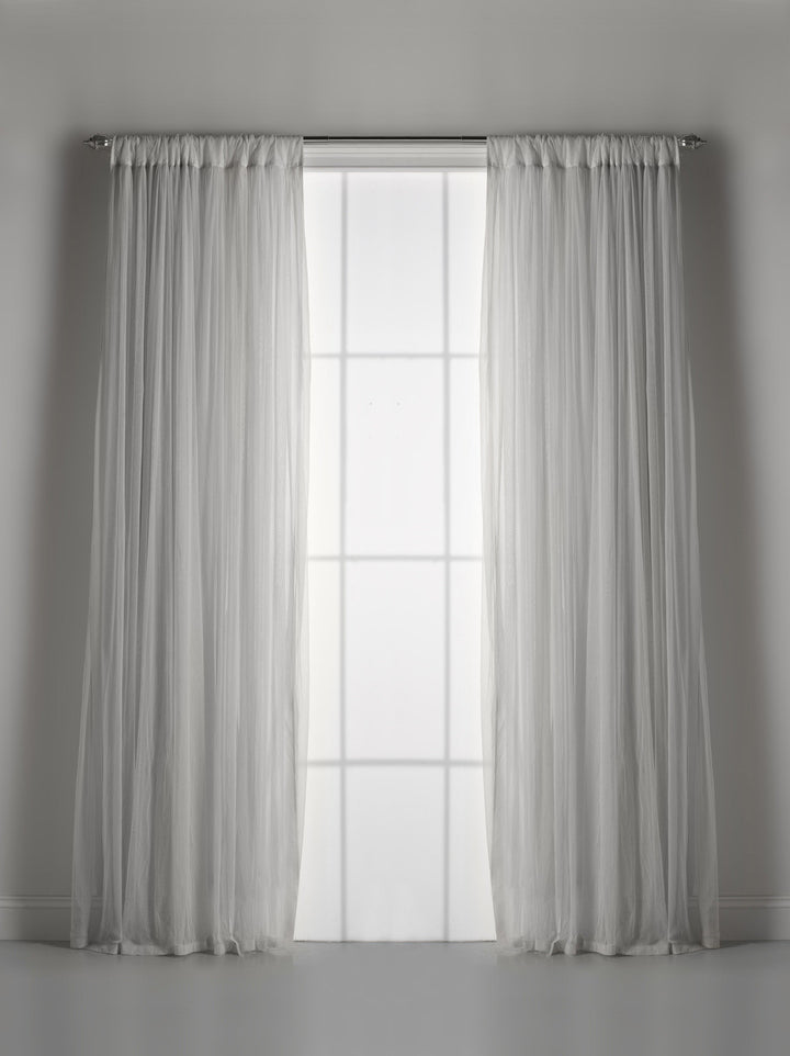 Whisper Grey Gathered Tulle Semi Sheer With Lining Window Curtains 108"