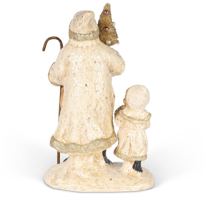 Paper Mache Santa with Tree and Child, 11"H