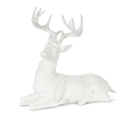 White Polyresin Laying Deer, 12"H