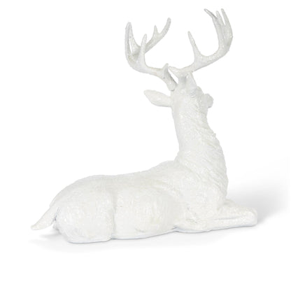 White Polyresin Laying Deer, 12"H