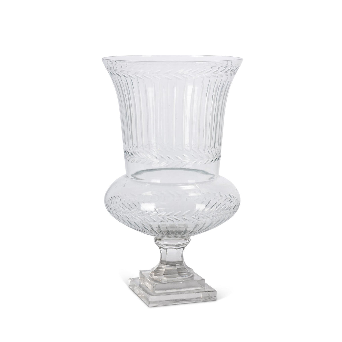 Clear Hurricane Cut Glass Vase, 13.4"H