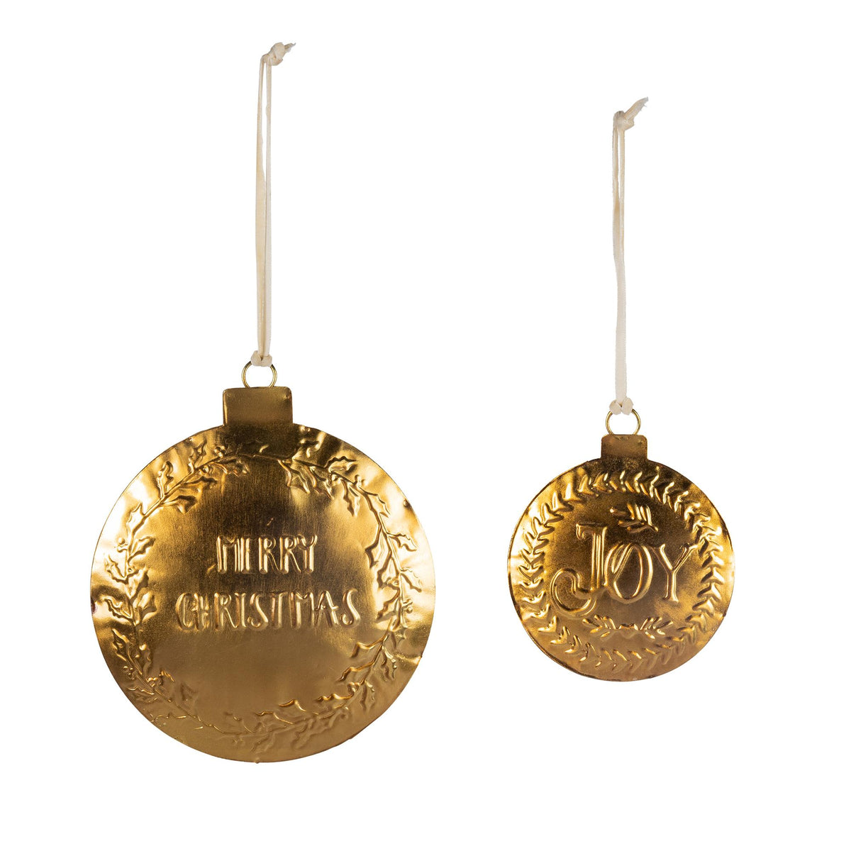 Antique Gold Embossed Metal Ornaments, Set of 2, 6"H