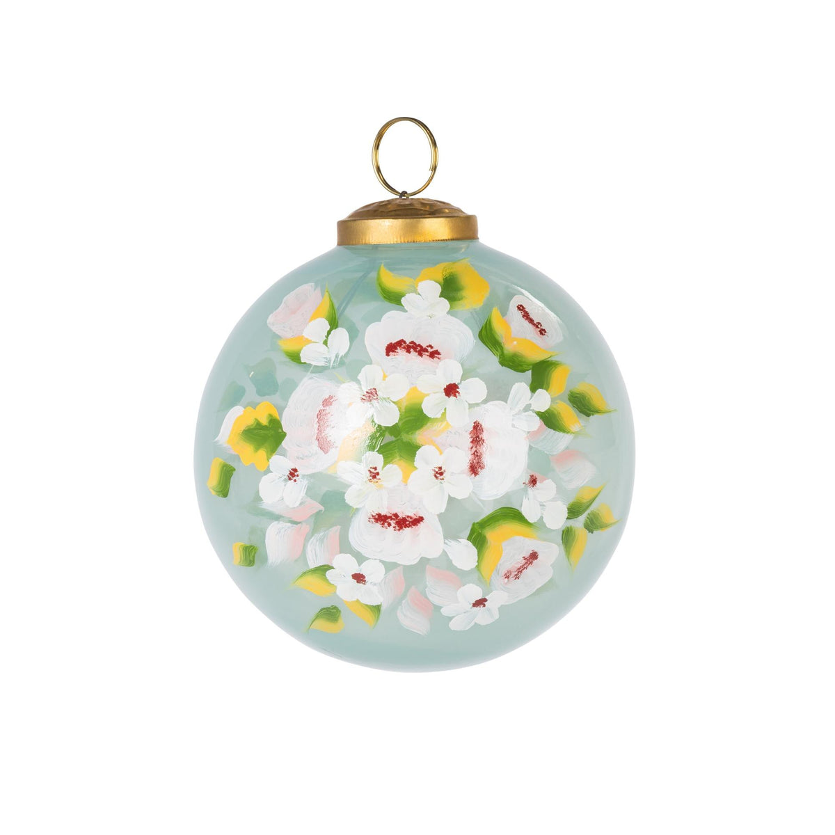 4" Translucent Blue Glass Ornament w/ Floral Design