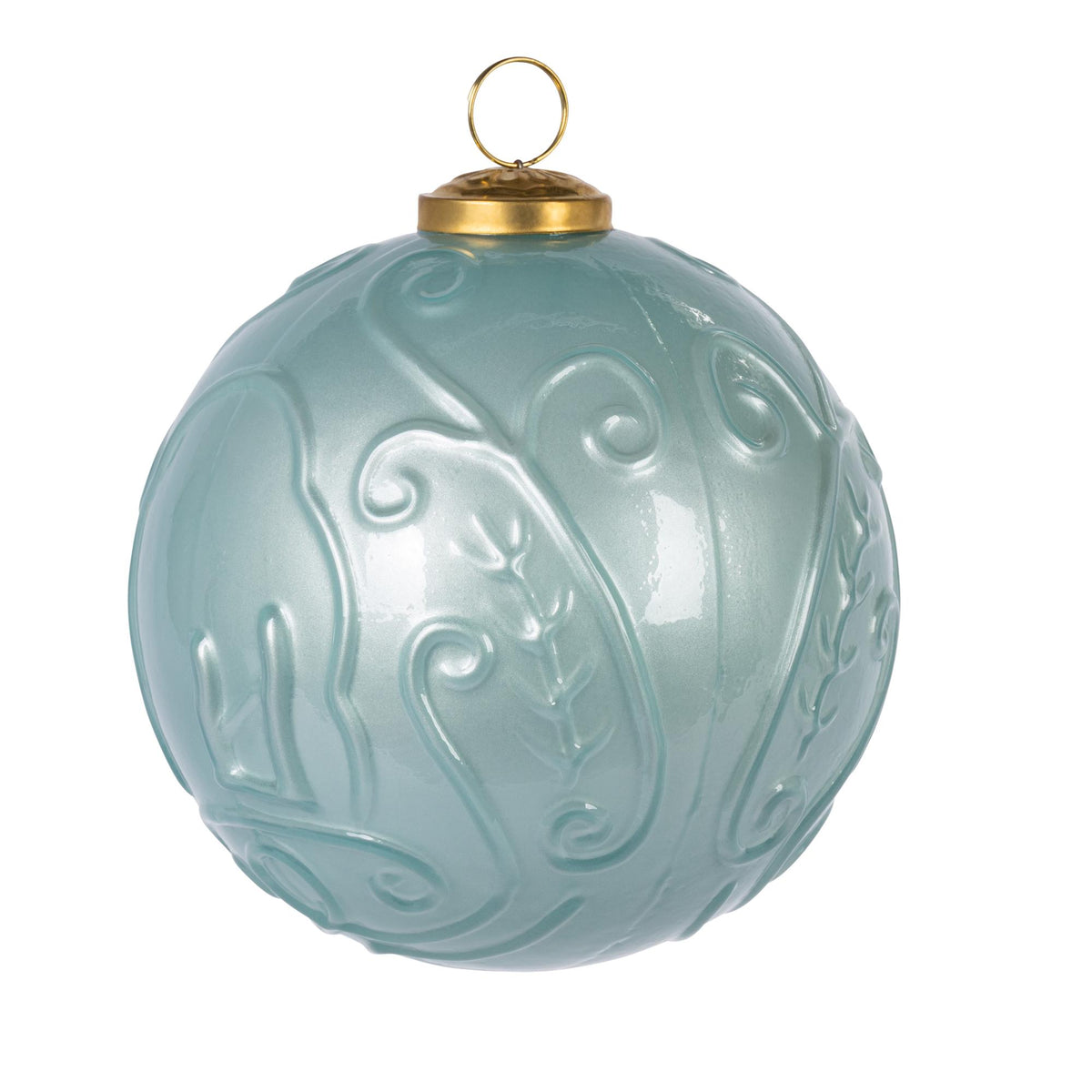5" Light Blue Embossed Scroll Glass Ornament