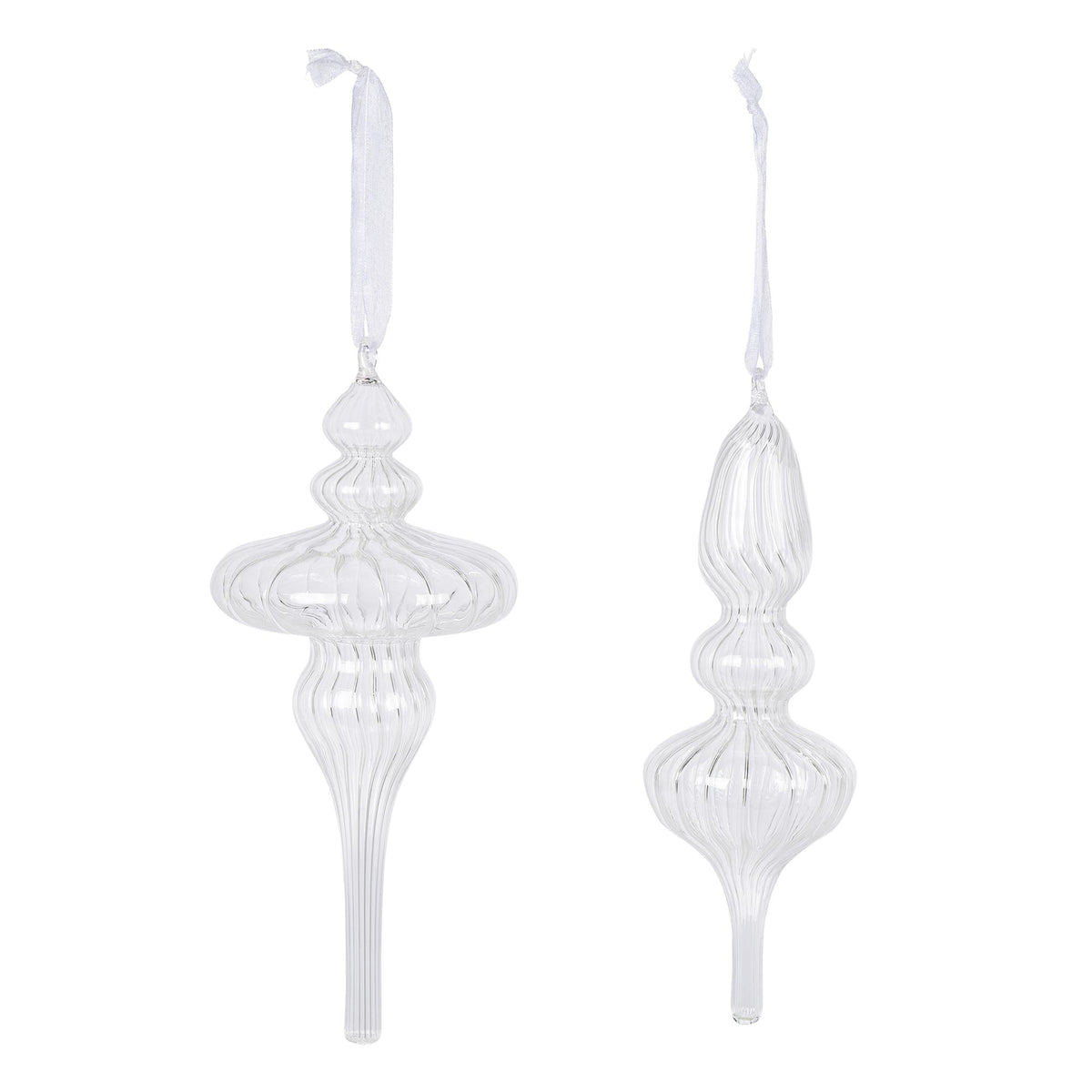 9" Clear Glass Finial Ornament, 2 Asst