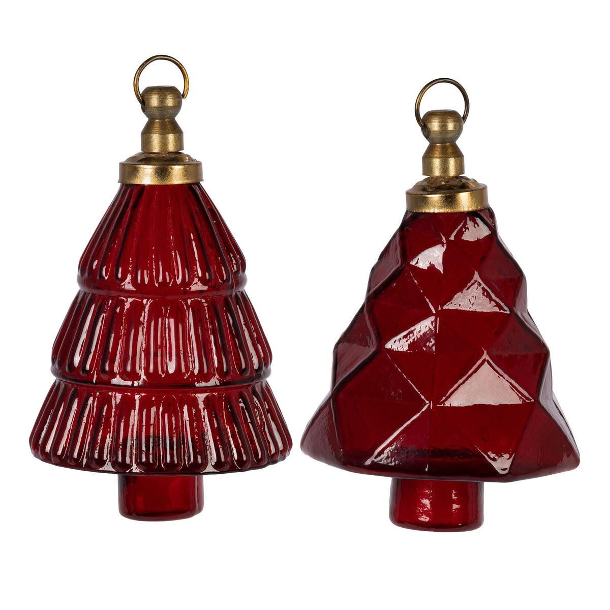 Red Glass Tree Shaped Ornament, 2 Asst, 4"