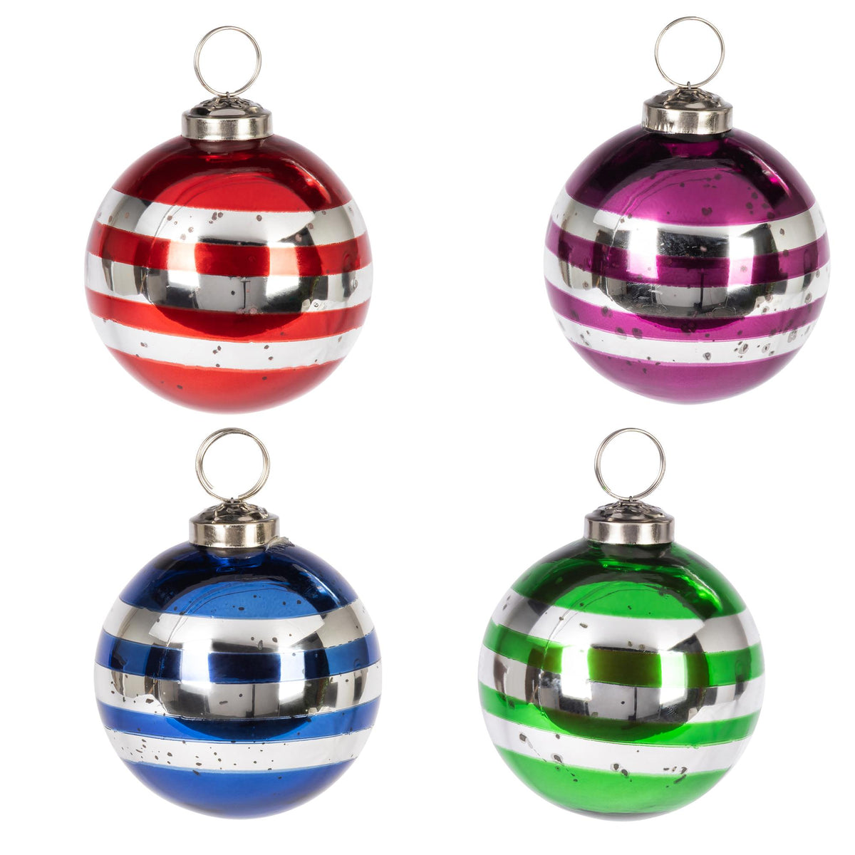 3" Glass Retro Ornaments, Boxed Set of 4, 4 Asst