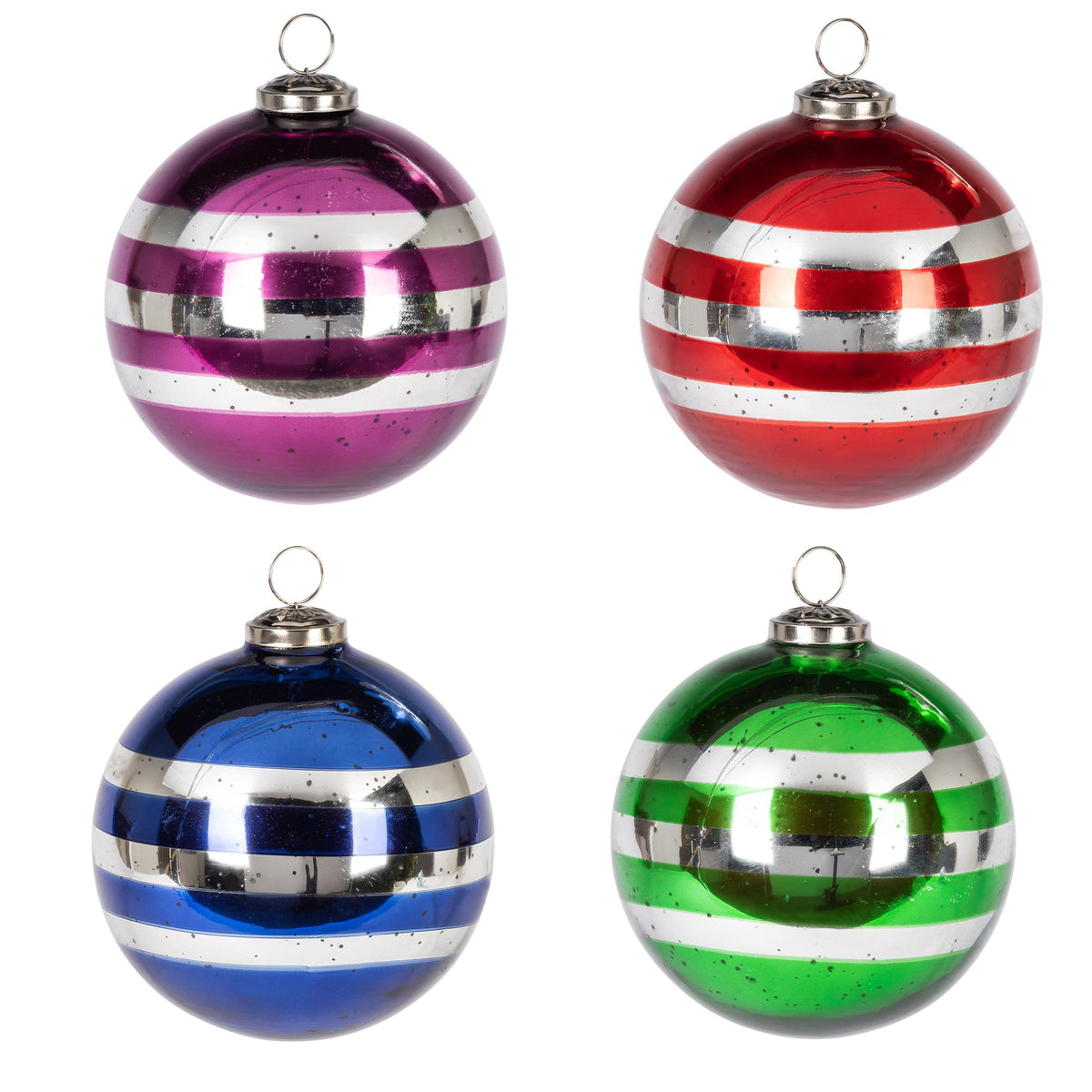 4.5" Glass Retro Ornaments, Boxed Set of 4, 4 Asst