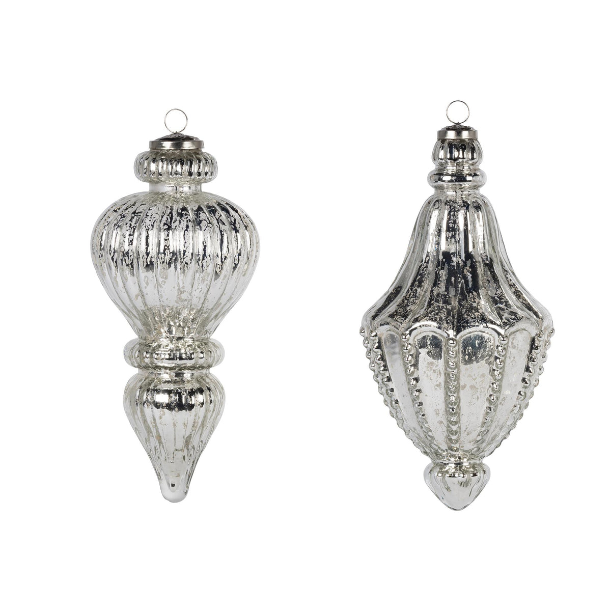 10"H Silver Glass Finial Ornament, 2 Asst