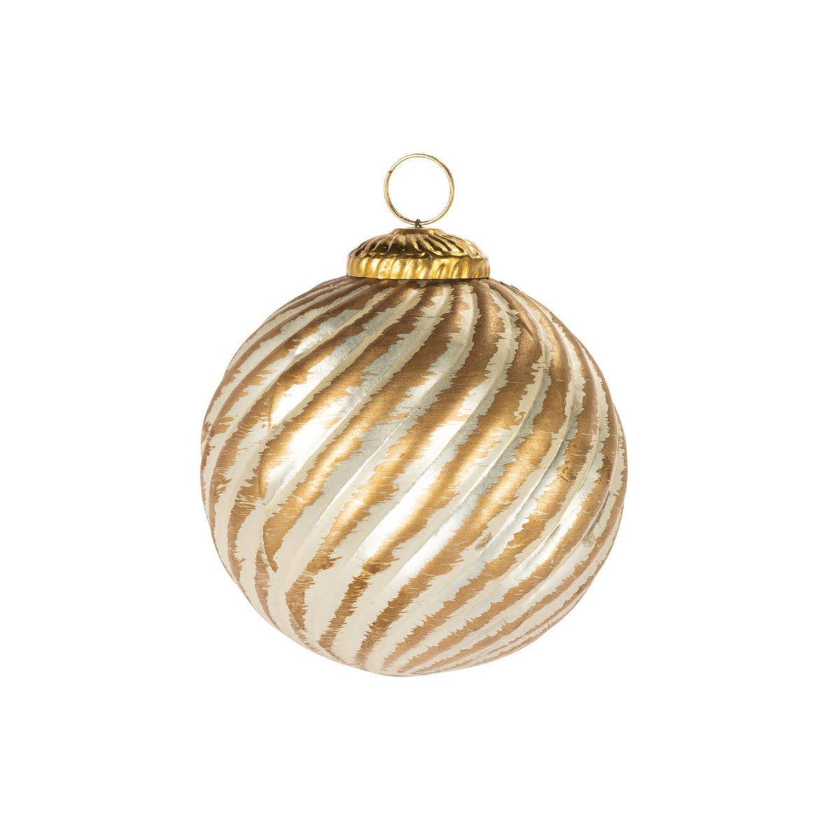 4.32"H Brass and White Ribbed Glass Ornament