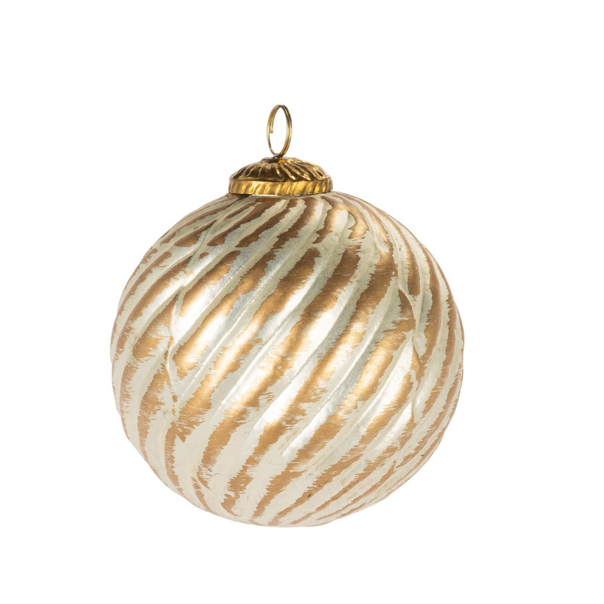 4.91"H Brass and White Ribbed Glass Ornament