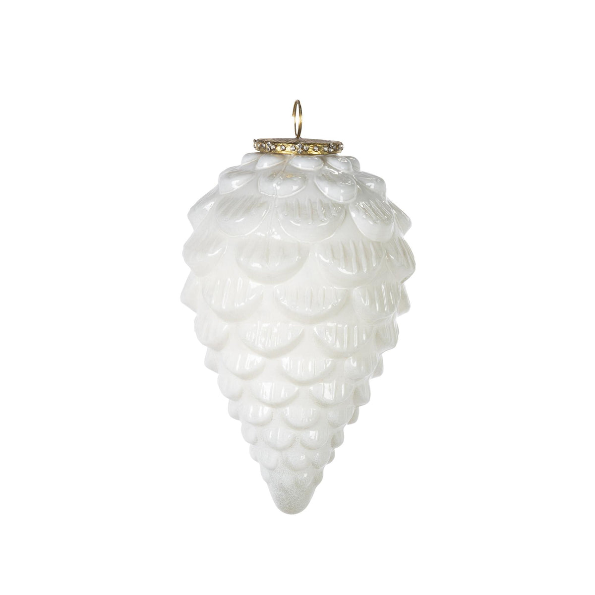7"H Medium Glass White Pinecone Ornament
