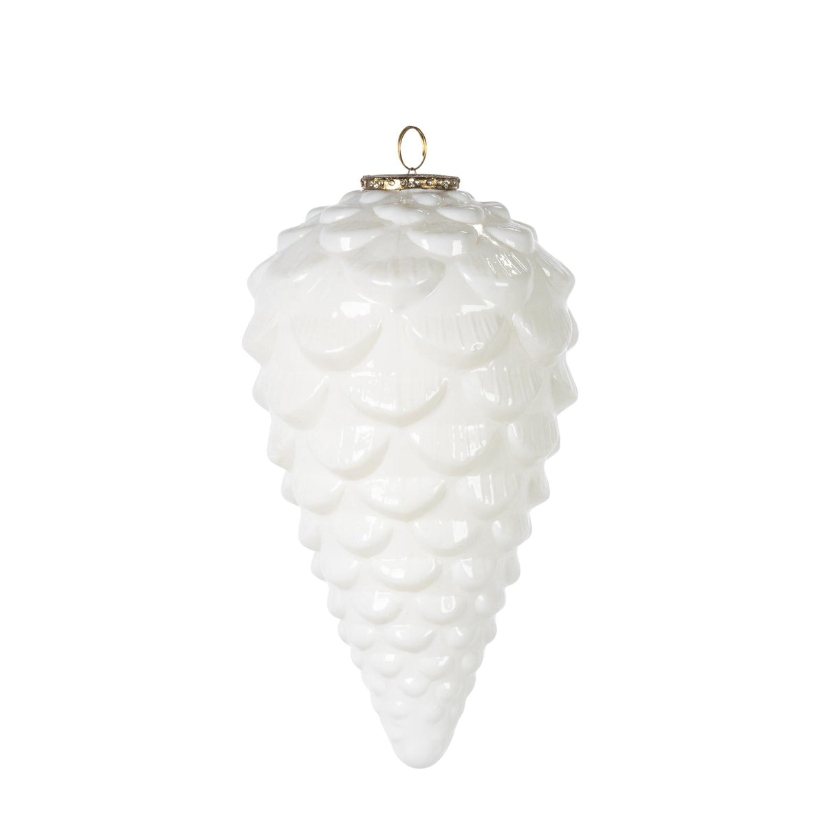 9.82"H Large Glass White Pinecone Ornament