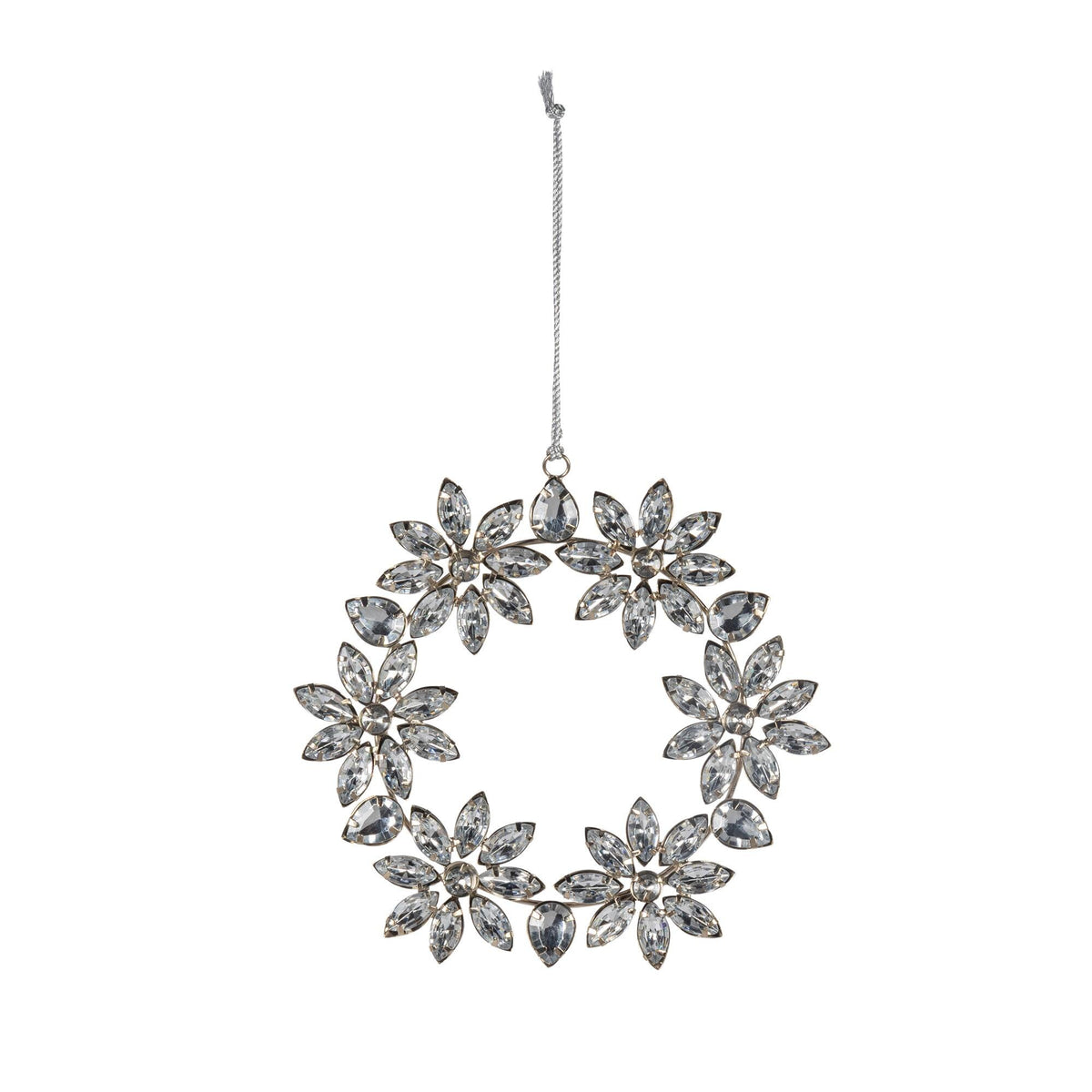 5.75" Jeweled Silver Wreath Ornament