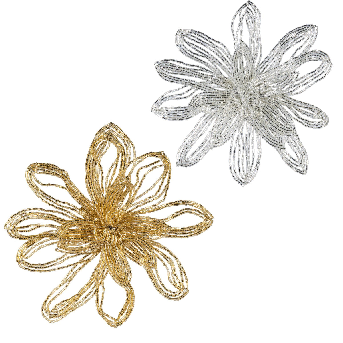 6" Beaded Glass Flower Ornament Clip, 2 Asst